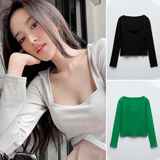 Zara เสื้อยืดลําลอง คอสี่เหลี่ยม สามสี เข้ากับทุกการแต่งกาย แฟชั่นฤดูใบไม้ผลิ สําหรับสตรี 0962155