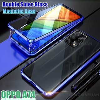 กระจกสองด้าน เคสประกบแม่เหล็ก OPPO A74 A 74 4G A95/4G เคสประกบแม่เหล็กเคสประกบ เคสแม่เหล็ก สองด้าน Double Sided Tempered Glass Mobile Covers Protective