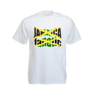 เสื้อยืดราสต้าTee-Shirt Jamaica Flag Colors Fanatic เสื้อยืดสีขาว/สีดำสกรีนลายตัวอักษร Jamaica Fanatic White/Black Tee-