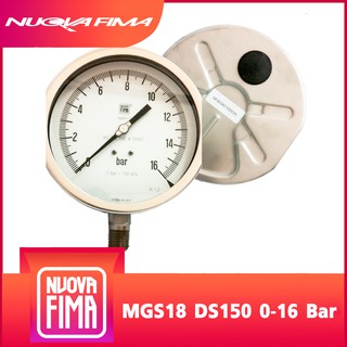 "NUOVA FIMA" PRESSURE GAUGE 6" 0-16 BAR | เกจวัดแรงดัน หน้าปัด 6" เกลียวสแตนเลสออกล่าง 1/2" NPT + น้ำมัน