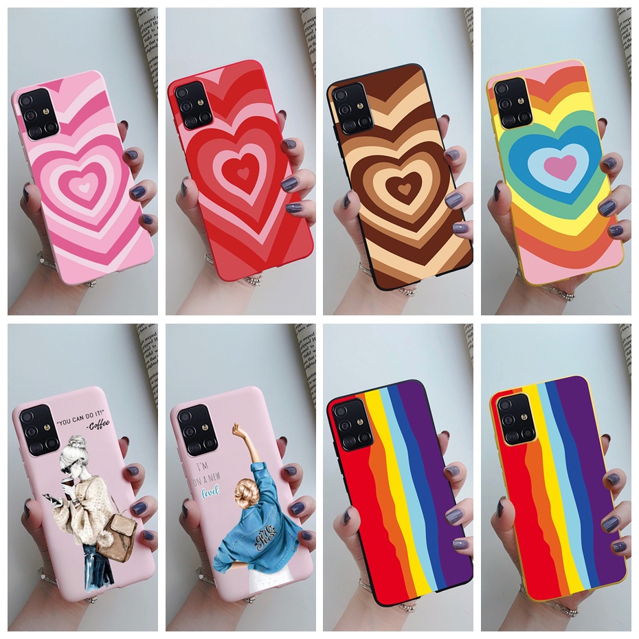 Samsung Galaxy A31 A51 A71 เคสซิลิโคน TPU เจลลี่ น่ารัก หัวใจ รุ้ง เด็กผู้หญิง ออกแบบ เคสโทรศัพท์