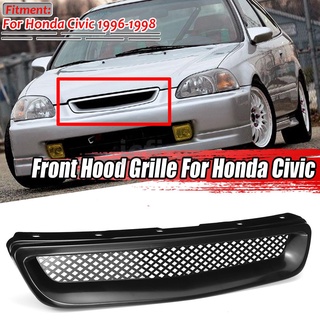 1 PCS คาร์บอนไฟเบอร์สีดำ ABS ด้านหน้า Hood Grill Grille ด้านหน้าตาข่าย Grill Grille สำหรับ Honda 1996-1998