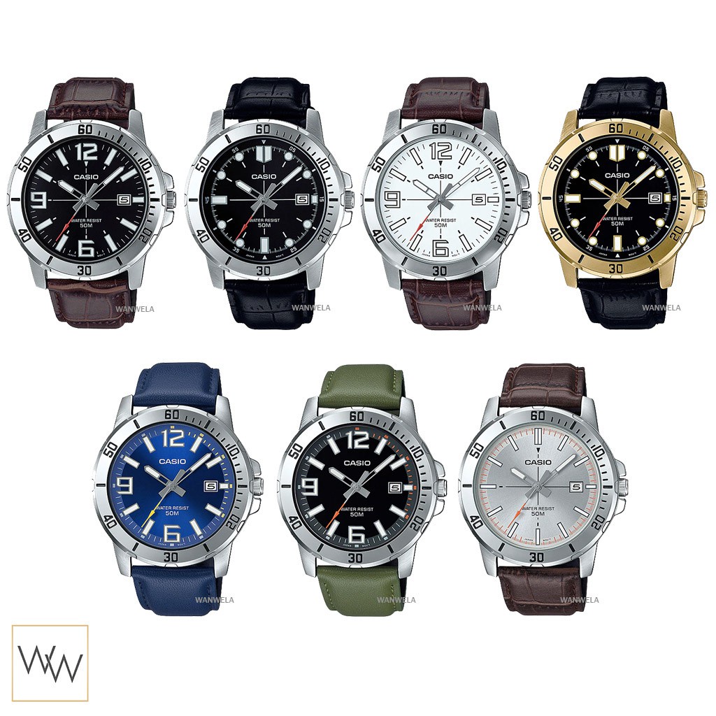 นาฬิกาดิจิตอล นาฬิกาข้อมือผู้หญิง [ใส่โค้ดลดเพิ่ม] ของแท้ นาฬิกาข้อมือ Casio ผุ้ชาย รุ่น MTP-VD01 สายหนัง
