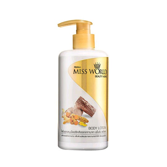 mistine miss world beauty herb body lotion 400มล. โลชั่นนางงาม ทานาคา ขมิ้นชันและไพล เผยผิวกระจ่างใส