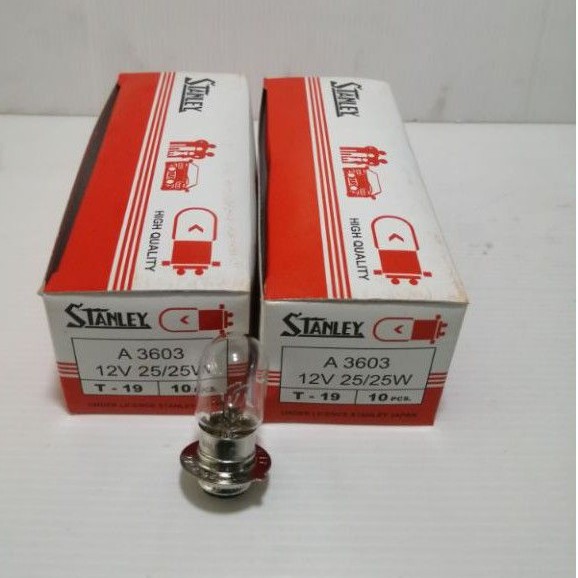 หลอดไฟ หน้าSTANLEYแท้12V25/25W และธรรมมดา มอเตอร์ใส่​wave​ ดรีมยกกล่อง10หลอด