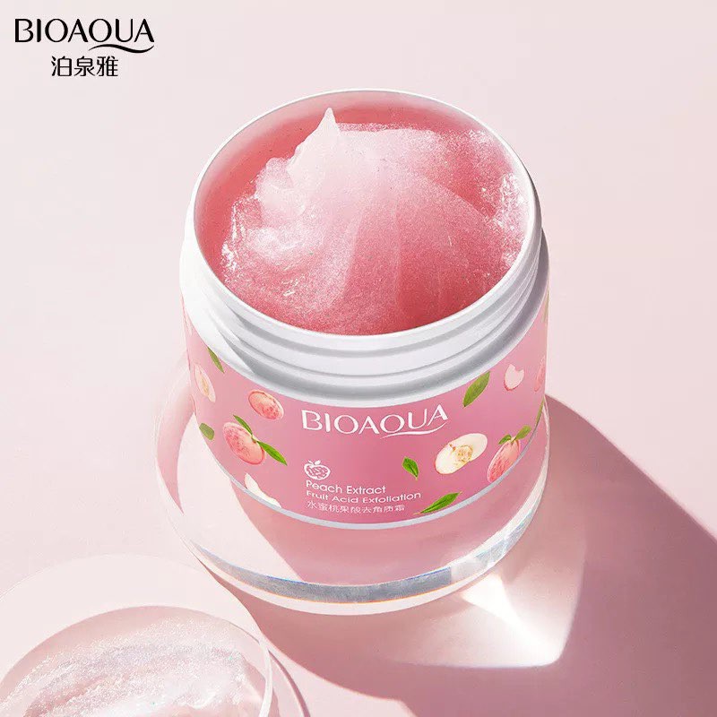 สครับขัดผิวหน้า สูตรพีชชมพู Bioaqua Peach Exfoliation Scrub 80g. ผิวหน้าสะอาดใส เนียนนุ่ม
