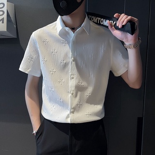 เสื้อเชิ้ต เสื้อเชิ้ตผู้ชายแขนสั้น เสื้อเชิ้ตแฟชั่น เสื้อผู้ชายเกาหลี สีพื้น ผ้านิ่มนุ่ม เบา ใส่สบาย (มี 3 สี)