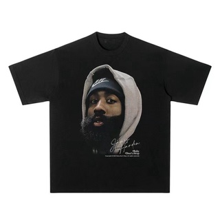 เสื้อยืดคอกลมเสื้อยืดแขนสั้น ผ้าฝ้ายแท้ พิมพ์ลาย Nba Star Harden Street Wear สไตล์อเมริกันเรโทร สําหรับผู้ชายS-4XL