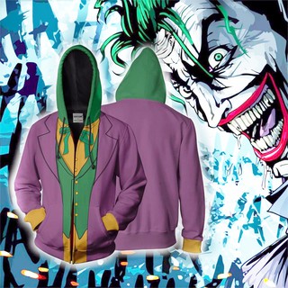 เสื้อแจ็กเก็ต มีฮู้ดดี้ แต่งซิป ลายการ์ตูน Mr.J Joker Suicide Squad Jocker DC