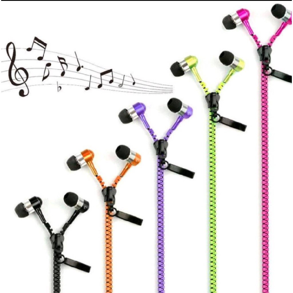 Zipper EarPhone หูฟังแบบรูดซิปพร้อมไมโครโฟน หูฟังพร้อมไมค์โครโฟน หัวแจ๊คขนาด 3.5 มม. คุณภาพดี