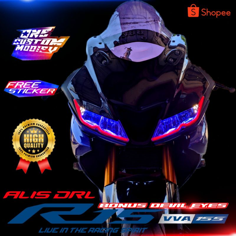 ไฟคิ้ว DRL DEVIL BONUS/SLIM EYEBROW LED สําหรับ Yamaha R15 V3 พร้อมไฟหรี่ในตัว 1 ชุด