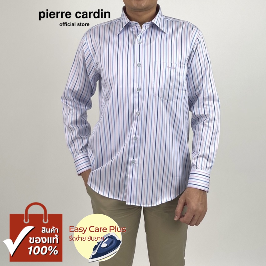Pierre Cardin เสื้อเชิ้ตแขนยาว Easy Care Plus รีดง่ายยับยาก Basic Fit รุ่นมีกระเป๋า ผ้า Cotton 100% [RCT4449-PI]