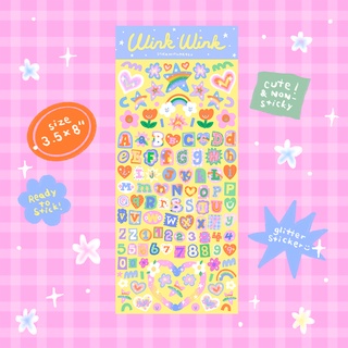 Winkwink alphabet and decoration sticker สติกเกอร์เนื้อกลิตเตอร์ตัวอักษรพร้อมของตกแต่ง | Stickwithme4ev