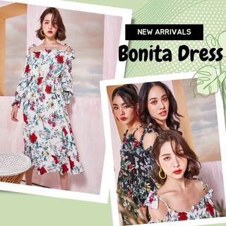 THONGYOY-Bonita Dress Summer orchid เดรสผูกโบว์ไหล่ เดรสเปิดไหล่ เดรสเเขนตุ๊กตา เดรสเที่ยวทะเล เดรสลายดอก เดรสสายเดี่ยว