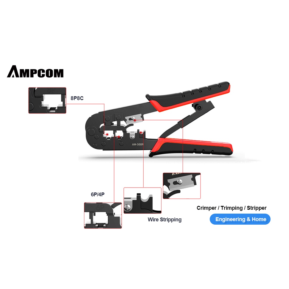 Ampcom Rj45 Crimper Rj11 Rj45 คีมตัดสายเคเบิ้ลอีเธอร์เน็ตเครือข่าย ...