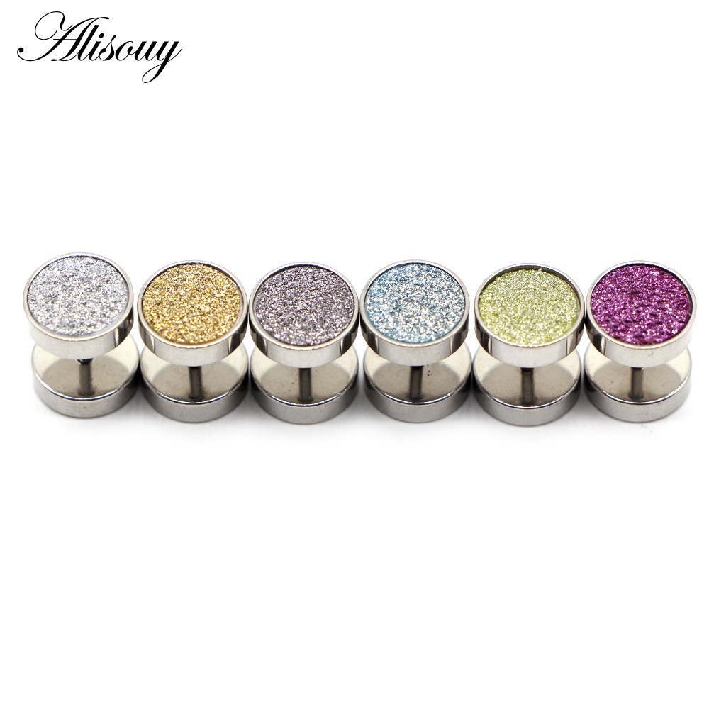 Alisouy 2PCS Frosted Punk Stud ต่างหู Unisex ผู้ชายผู้หญิงต่างหูรอบ Barbell Ear Stud แฟชั่นเครื่องประดับหูปลอม Plug