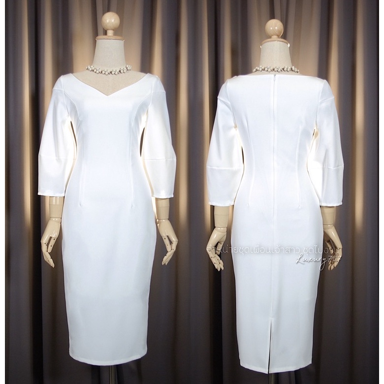 LX4103  Dress ทรงเรียบหรู แขนศอก ชุดไปงานแต่ง ชุดออกงาน เดรสเพื่อนเจ้าสาว [LUXURY707] - รูปที่ 6