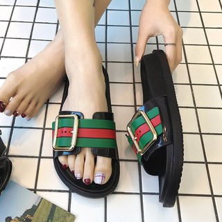 รองเท้าแตะแฟชั่นผู้หญิง พื้นยาง size 38 สีเขียว