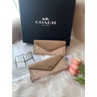 Coach กระเป๋าตังค์2 พับ สี sand taupe