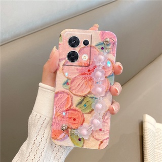 เคสโทรศัพท์มือถือ แบบนิ่ม ลายดอกไม้ พร้อมสายคล้องมือ สําหรับ Oppo Reno 9 Pro+ Reno9 Pro 5G 2023 Reno9Pro