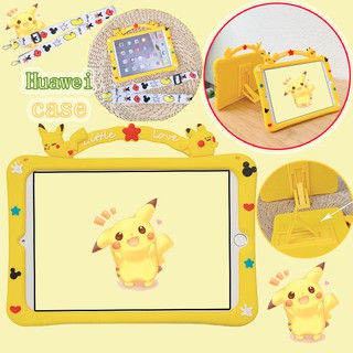 เคสไอแพด Huawei MediaPad 11 T10S T10 M5 lite 8.0 T5 10.1 10.0 M6 8.4 Matepad 10.4 PRO 10.8 trend Cute Cartoon Pikachu TPU soft case กรณีป้องกัน ซิลิโคนป้องกันลดลงแขนป้องกัน Lanyard