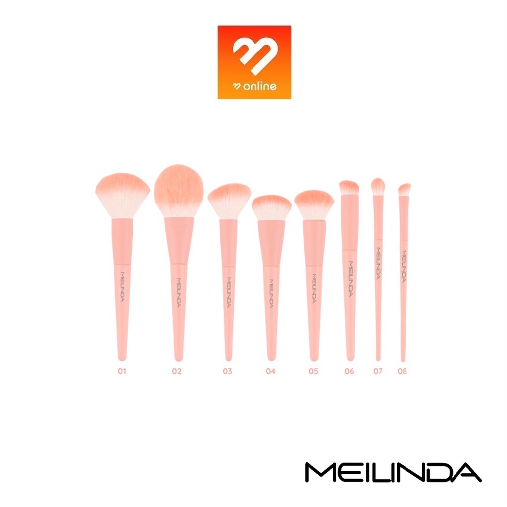 (กล่องชมพู) Meilinda Perfect Pastel Brush เมลินดา เพอร์เฟ็ค พาสเทล บลัช แปรงแต่งหน้า แปรงทรงเบสิค