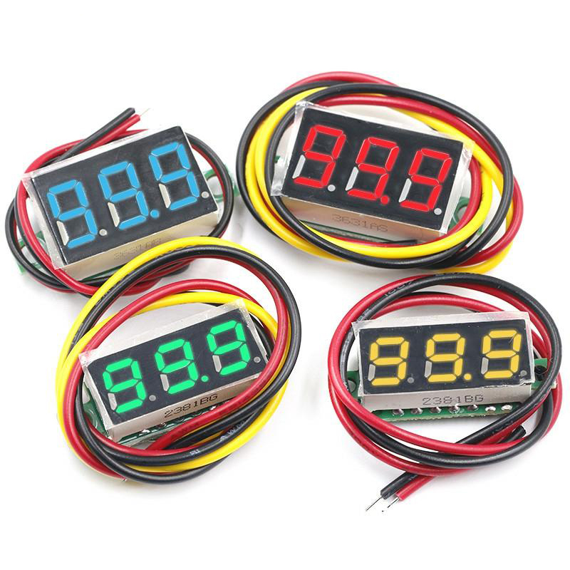 เครื่องวัดแรงดันไฟฟ้าโวลต์มิเตอร์ดิจิตอล จอแสดงผล LED ขนาด 0.28 นิ้ว แรงดันไฟฟ้า DC 0-100 โวลต์ แบบ 3 สาย