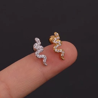 earring.minimal diamond snake เพชรมินิมอล จิวหูเพชร ก้าน 1.2 ใส่รูปกติได้ งานสแตนเลสแท้ ใส่อาบน้ำได้ไม่เป็นสนิม