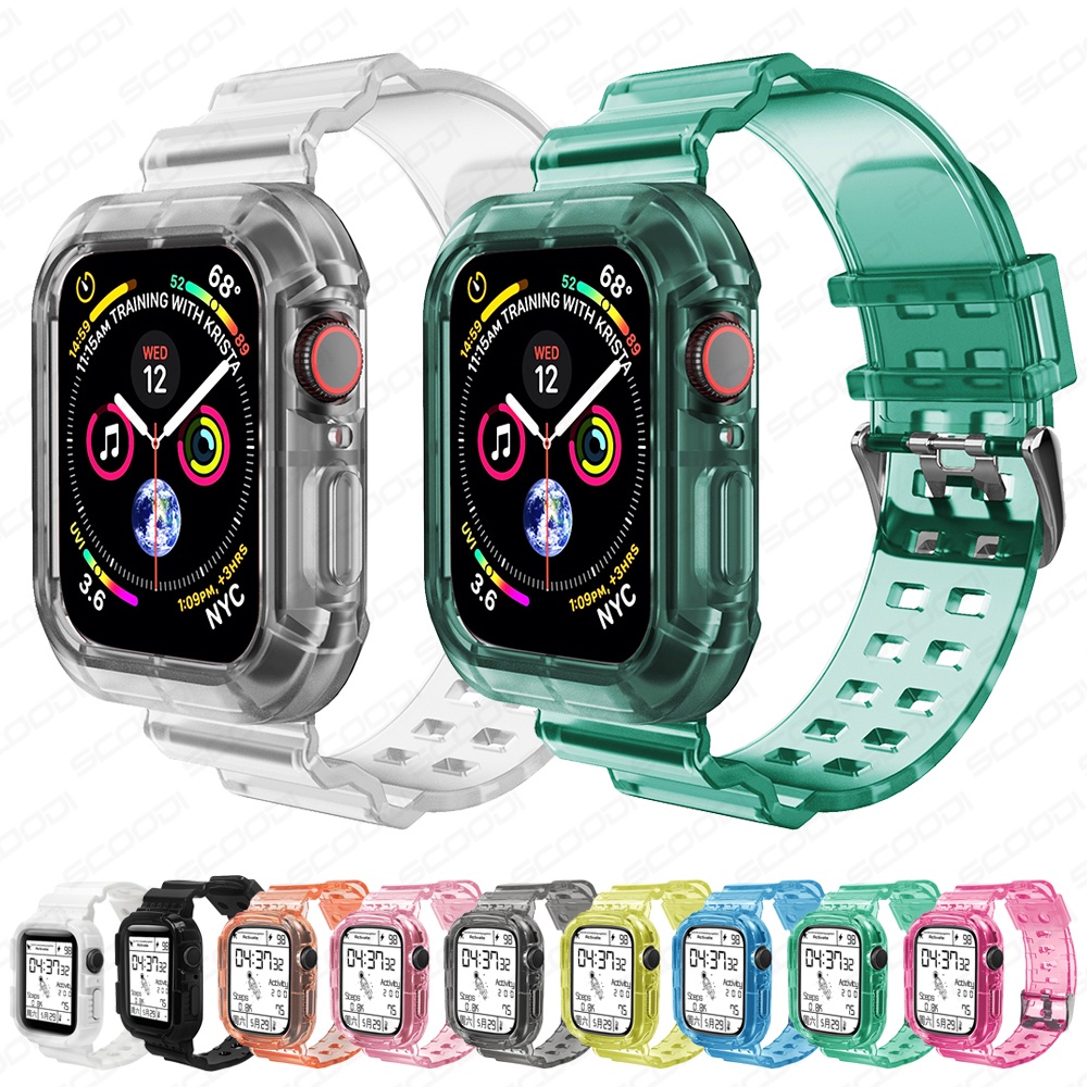 ใหม ่ ล ่ าสุด Clear Band + สําหรับ Apple Watch Series 7/6/SE/5/4/3/2/1 สายโปร ่ งใสสําหรับ iWatch 45 มม.41 มม.44 มม.40 มม.42 มม.38 มม .