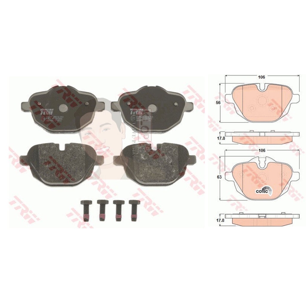 GDB1840 ผ้าเบรค-หลัง(TRW) (เนื้อผ้า COTEC) BMW X3 (F25) /BMW X4 (F26) /BMW (F10) 520i, 523i, 528i, 5