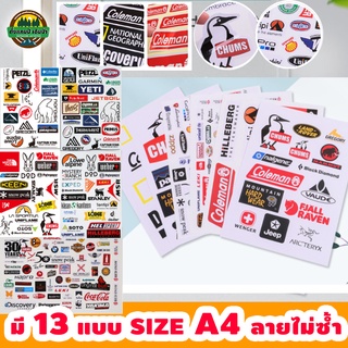 สติ้กเกอร์แคมป์ปิ้ง สติ้กเกอร์ติดกล่อง nordisk coleman osprey chums เดินป่า DOD Snowpeak Columbia sizeA4 Sticker Camping