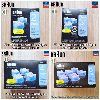 Braun® Clean &amp; Renew Refill Cartridges Lemon fresh 2, 3, 4, 6 Count ตลับรีฟิล น้ำยาทำความสะอาด ทำความสะอาดเครื่องโกนหนวด