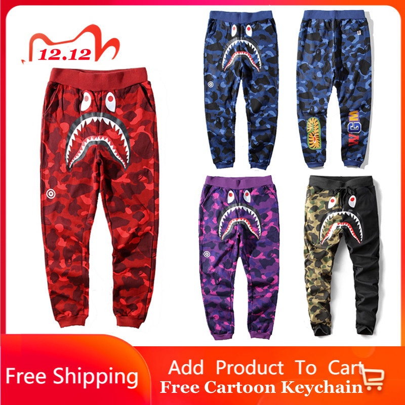 Bape Shark Mouth Camouflage Casual กางเกงผู้ชายบางหลวม Sweatpants Bunch กางเกง Harem กางเกงผู้ชายผู้หญิงฤดูใบไม้ผลิฤดูใบไม้ร่วง