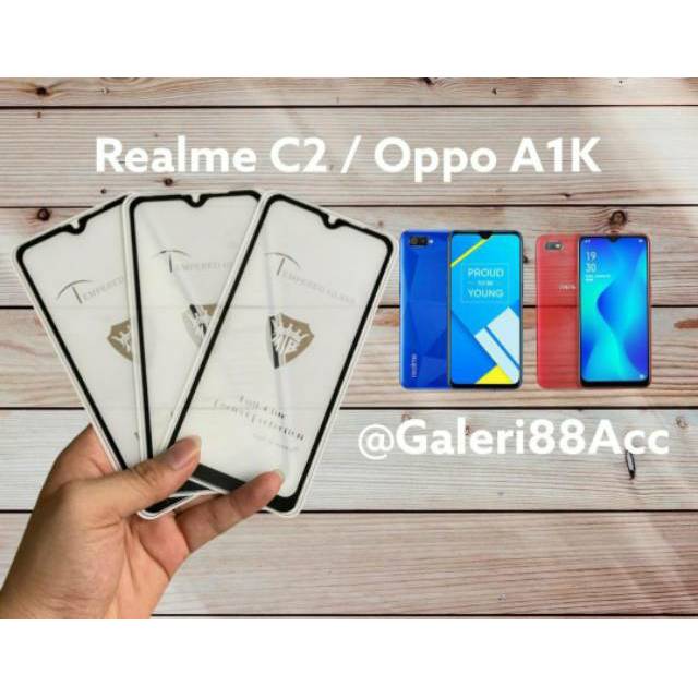 Oppo Realme C2 - Oppo A1K Full Cover กระจกนิรภัยกันรอย กระจกสี