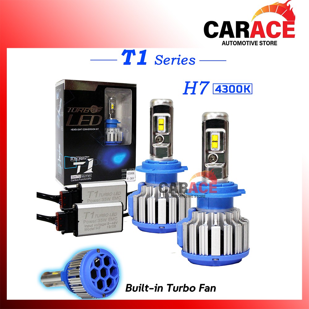 T1 TURBO ไฟหน้า LED H7 4300K ไฟ LED รถสีไฟหน้ารถ LED
