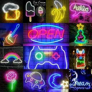 ป้ายไฟ open ป้ายไฟนีออน เกม Neon Sign Gamepad Shape LED ไฟนีออนสัญญาณสำหรับการตกแต่งผนัง