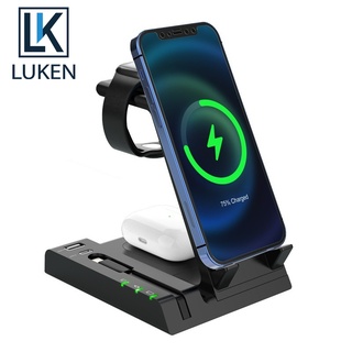 Luken 3-in-1 ที่ชาร์จไร้สาย 15W ชาร์จเร็ว สําหรับหูฟัง แอป นาฬิกา โทรศัพท์มือถือ