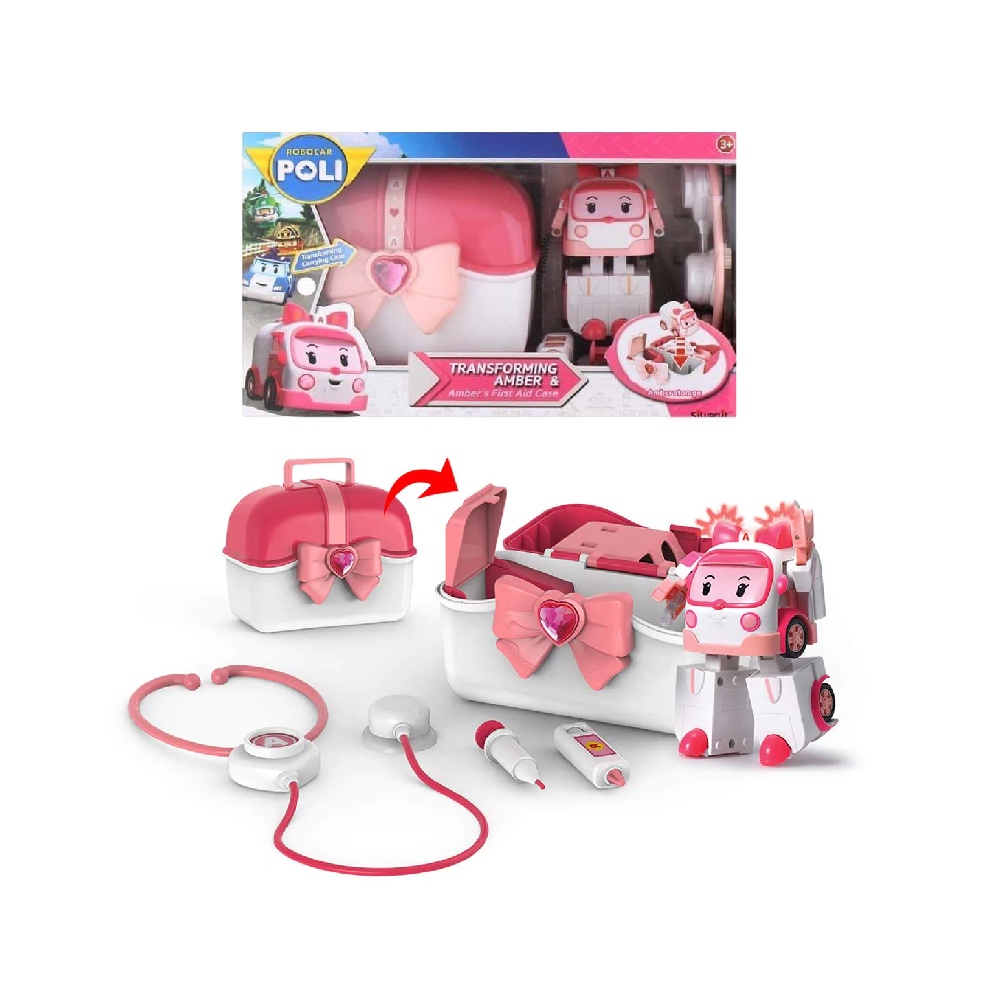 Robocar Poli Carrying Playset Amber with Transforming 5 car carry case หุ่นยนต์แปลงร่าง โรโบคาร์ โพลี แอมเบอร์ SVR83074