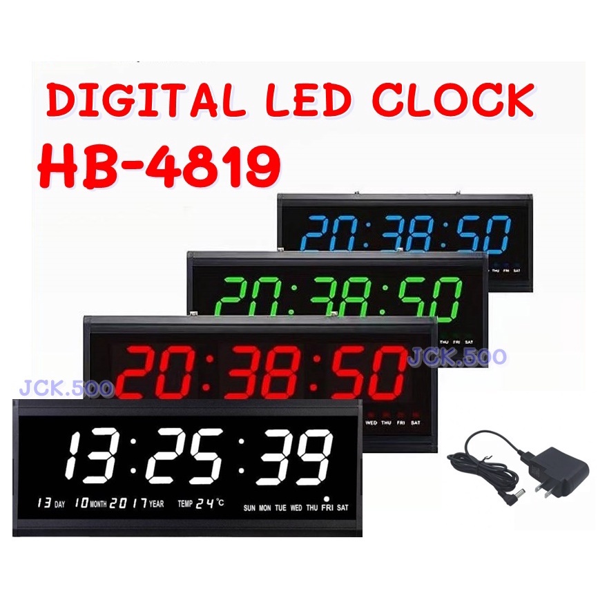 นาฬิกาแขวนผนังดิจิตอล LED รุ่นHB-4819 มี4สี นาฬิกาปฏิทินถาวร 48X18.5X3.5 ซม. พร้อมหัวอแดปเตอร์และUSB พร้อมใช้งาน