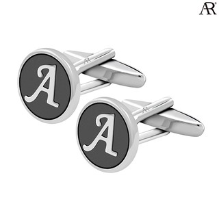 ANGELINO RUFOLO Cufflink(คัฟลิงค์) ดีไซน์ Alphabet กระดุมข้อมือคัฟลิ้งโรเดียมคุณภาพเยี่ยม ตัวเรือนสีเงิน/เทาเข้ม