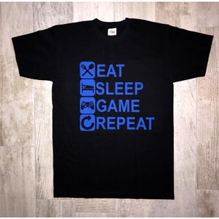 เสื้อยืดผ้าฝ้าย พิมพ์ลาย Eat Sleep Game Repeat Gaming Gamer Xbox Playstation สําหรับผู้ชาย AKkmnk95MAnchl80Size S-5XL