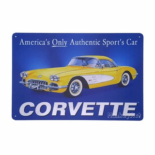 ป้ายสังกะสีวินเทจ Chevrolet Corvette Americas Only Authentic Sports Car