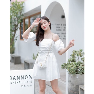 Choux cream dress มินิเดรส ปาดไหล่ น่ารักๆ