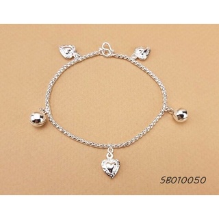 PW MICRON สร้อยข้อมือเต๋าตุ้งติ้งหัวใจสลับกระดิ่ง 2 สลึง SB010050 สินค้ามีคุณภาพ ไม่ดำ ไม่ลอก กำไลเงิน สร้อยข้อมือเงิน