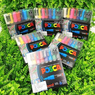 UNI POSCA PC-3M 0.9-1.3mm./ PC-5M BRIGHT COLORS / SOFT COLORS 1.8-2.5mm. [PACK 8] เขียนได้หลากหลายพื้นผิว 1กล่อง