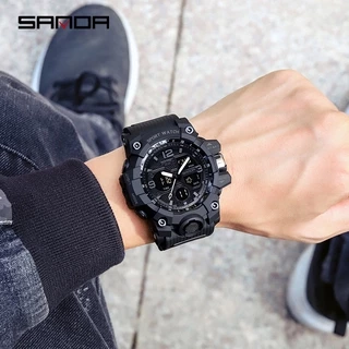 นาฬิกาข้อมือผู้ชายกันน้ำ SANDA นาฬิกาสปอร์ตแฟชั่นส่องสว่างสุดหรู LED Outdoor Analog Military Multi-function Men Watch