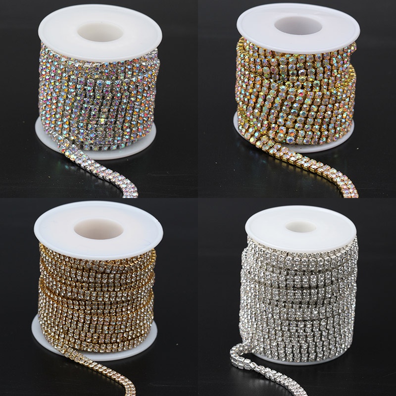 1yard 2 แถว sparking AB/คริสตัลใส rhinestones โซ่ทอง/เงินชุบ claw Chain rhinestones trim ปิดโซ่ถ้วยเย็บ on-กาวสําหรับ garment เครื่องประดับ diy ตกแต่ง