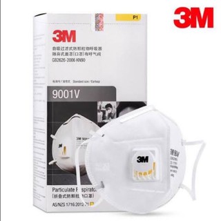 3M 9001V P1 หน้ากากป้องกัน ฝุ่น ละออง แบบพับได้ พร้อมวาล์วระบายอากาศ สายคล้องหู, P1, (25 ชิ้น/กล่อง)