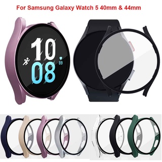 เคส PC แบบแข็ง + กระจกนิรภัย สําหรับ Samsung Galaxy Watch 5 44 มม. 40 มม. เคสป้องกัน แบบเต็มหน้าจอ ฝาครอบกันชน