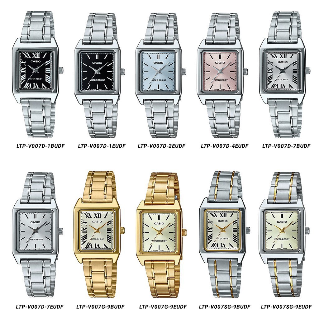 Casio แท้ศูนย์ 100% นาฬิกาข้อมือ ผู้หญิง รุ่น LTP-V007 สายหนังแท้ สายสแตนเลส หน้าปัดสี่เหลี่ยม ประกันศูนย์ 1 ปี